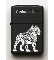 Tribal Köpek Desenli Kişiye Özel İsimli Siyah Benzinli Metal Çakmak