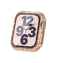 Apple Watch 7 45mm Uyumlu Zore Watch Gard 24 Kenarları Taşlı Sert PC Kasa Ve Ekran Koruyucu (Rose Gold Altın)
