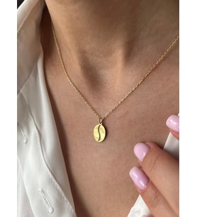 Kişiye Özel 925 Ayar Gümüş Minimal Kahve Çekirdeği Motifli Kolye (Gold)