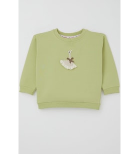 Breeze Kız Çocuk Sweatshirt Kuğu Armalı Fiyonk Detaylı 2-6 Yaş, Fıstık Yeşili