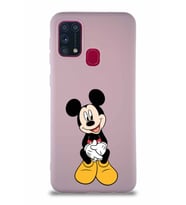 Samsung Galaxy M31 Soft Premier Kapak Mickey Mouse-A Tasarımlı Silikon Kılıf - Pudra (Şeffaf)