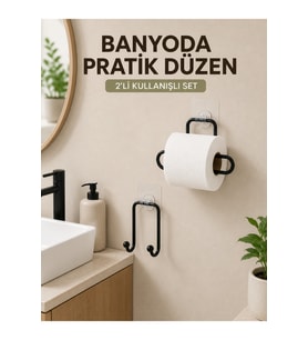 Yapışkanlı Tuvalet Kağıdı Tutucu ve Havlu Askısı 2’li Set