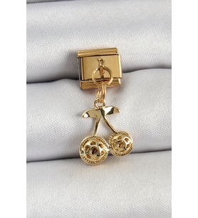 316L Çelik Sallantılı Zirkon Taşlı Fiyonk Model Gold Renk Nomination C316L Çelik Sallantılı Kiraz Model Gold Renk Nomination Charm - TJ-BC1425