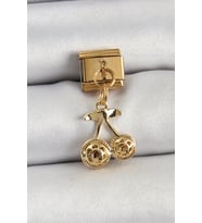 316L Çelik Sallantılı Zirkon Taşlı Fiyonk Model Gold Renk Nomination C316L Çelik Sallantılı Kiraz Model Gold Renk Nomination Charm - TJ-BC1425