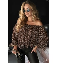 Kadın Madonna Yaka Bağcıklı Leopar Desen Detaylı şifon Bluz