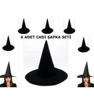 Siyah Cadı Şapkası Keçe Yetişkin Boy 6 Adet