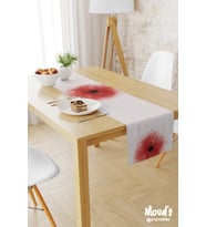 Poppy Red Desenli Baskılı Süet Runner Masa Örtüsü