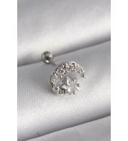 316L Çelik Gümüş Renk Zirkon Taşlı Ay Yıldız Tragus Piercing - TJ-PR1257