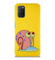 Oppo A72 Soft Premier Kapak Salyangoz Gary Tasarımlı Silikon Kılıf - Sarı (Şeffaf)