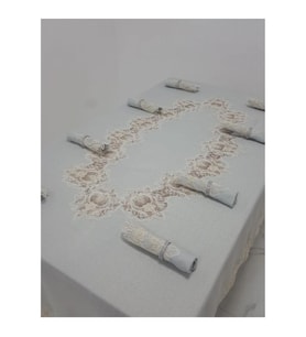 Nihal Güpürlü Keten Gri Sofra Takımı 8 Kişilik 160x230 Cm 17 Prç. 1154 (Standart)
