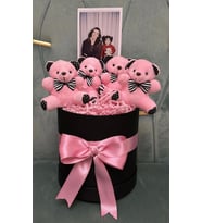 Premium Kişiye Özel Fotoğraf Hediyeli 4 Lü Pembe  Ayıcık Buketi
