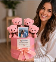 Premium Kişiye Özel Fotoğraf Hediyeli 4 Lü Pembe  Ayıcık Buketi