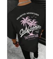 Erkek California Baskılı Oversize Tshirt (Siyah)