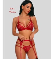 Intive Fantasy Kırmızı Dantelli Basic Braletli Feminen Jartiyer Takım