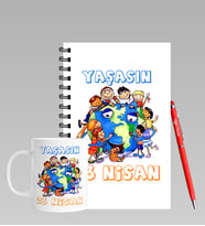 23 Nisan Tasarımlı Kişiye Özel Ahşap Defter Kalem & Kupa Hediye Seti