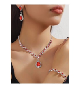 Gümüş Kaplama Rose Kolye Küpe Ve Bileklik Seti 3'lü Set Davet Düğün Nişan Abiye