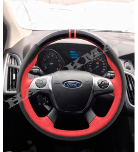 Ford Focus 3 Dikme Direksiyon Kılıfı Parlak Siyah Kırmızı Detaylı Kırmızı Çift Yüzük ve Dikiş 2011-2018