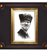 Altın Varaklı Çerçeveli Paspartulu Atatürk Tablo z5204 (Gold)