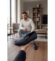Enoch Hakiki Deri Lacivert Tam Lazer Kesim Bağcıksız Erkek Comfort Ayakkabı