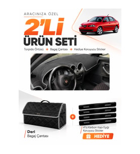 e-biz SEAT CORDOBA (2001-2008) Uyumlu Torpido Örtüsü + Deri Bagaj Çantası Seti - Siyah-Gri - SE003