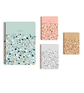 Kc 16,5x22 80 Yaprak Çizgili Spiralli Terrazzo Defter (1 Adet)
