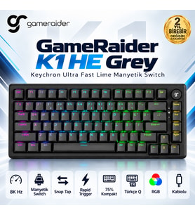 GameRaider K1 HE Grey Ultra-Fast Lime Manyetik Switch 8K Hz Türkçe Kablolu Gaming Klavye