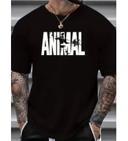 Erkek ANIMAL Baskılı Tişört Bisiklet YakaYazlık T-shirt - Siyah