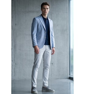 Beyaz-Lacivert Mono Yaka Örme 6 Drop Slim Fit Ceket 1002260153