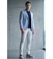 Beyaz-Lacivert Mono Yaka Örme 6 Drop Slim Fit Ceket 1002260153