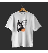 Black Orange Boss Dog Typographic T-Shirt (Beyaz)