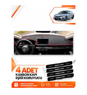 HONDA CIVIC FE1 (2022-2026) Uyumlu Ön Torpido Koruma Kılıfı Halısı - Siyah Kırmızı
