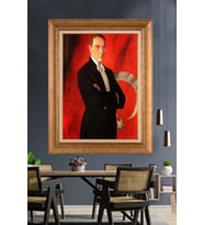 Altın Varaklı Çerçeveli Paspartulu Atatürk Tablo nh310 (Gold)