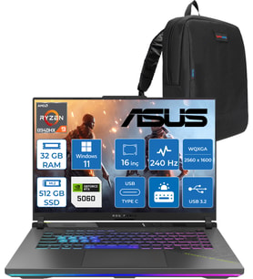 Asus Rog Strix G16 G614PM-S5062 Amd Ryzen 9 8940HX Aı 32GB GB 512GB SSD 8GB/RTX5060 Gddr7 115W 16"/ 2.5k (2560 x 1600, Wqxga) 3ms 240Hz, 500 Nits Windows 11 Home Gaming Laptop WS5062H09+ZETTAÇANTA