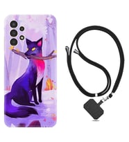 Samsung Galaxy M14 Kılıf Silikon Boyun Askılı İpli Desenli Silikon Mor Kurt 1614
