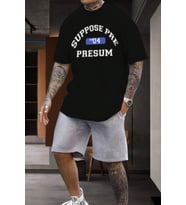Unisex Suppose Baskılı Şort Takım (Siyah)