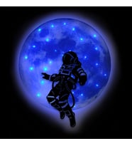 Lucenda Kişiselleştirilebilir Led Işıklı Epoksi Cam Katmanlı Tablo Astronot Dolunay (Mavi)