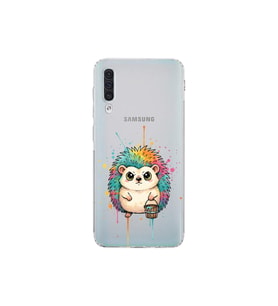 Samsung Galaxy A30S ile Uyumlu Splash Kirpi Tasarımlı Şeffaf Silikon Kılıf