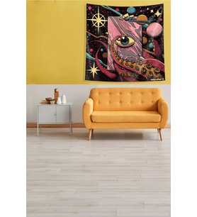 Sşyah Göz Desenli Leke Tutmaz Kadife Kumaş Duvar Örtüsü Duvar Halısı Tapestry (Siyah)