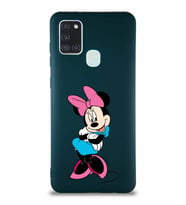 Samsung Galaxy A21S Soft Premier Kapak Minnie Mouse-D Tasarımlı Silikon Kılıf - Yeşil (Şeffaf)