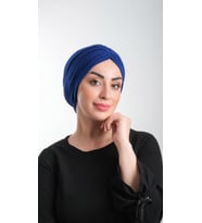 Saks Mavisi Pratik Hazır Geçmeli Tesettür Bone Fukuro Simli Büzgülü 2116_24