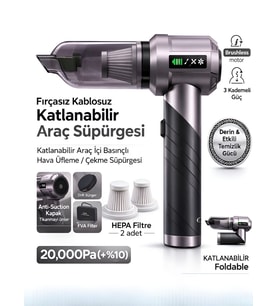Çantalı 20000Pa 6000mAh Araç İçi Süpürge 100W Katlanabilir Şarjlı Vakum Üfleme Fonksiyonlu