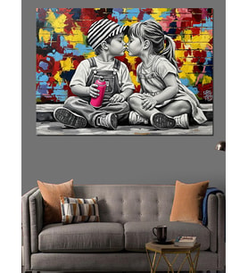 Çocukluk Aşkı Pop Art Fon Dekoratif Kanvas - Mdf Ahşap Tablo