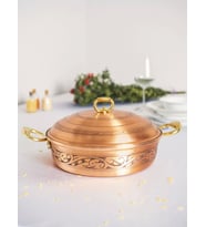 BAKIR PİLAV TENCERESİ OYMA NAKIŞ İŞLEME MAT BAKIR RENK 27 CM