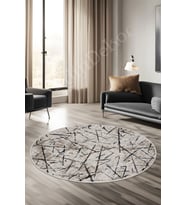 Dijidekor Halı Vizon Cool Karo Yıkanabilir Yuvarlak Kesme İnce Yolluk Kilim Salon Halısı Modelleri (Krem)