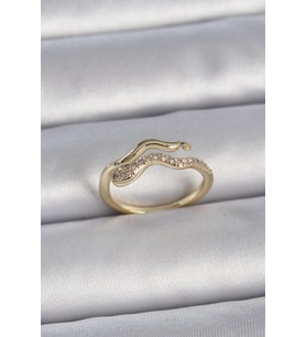 Pirinç Gold Renk Zirkon Taşlı Yılan Ayarlanabilir Model Kadın Yüzük (Altın)