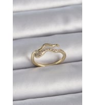 Pirinç Gold Renk Zirkon Taşlı Yılan Ayarlanabilir Model Kadın Yüzük (Altın)