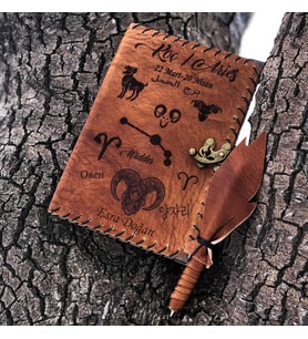 Koç Burcuna Hediye İsme Özel Deri Defter (Kahverengi)