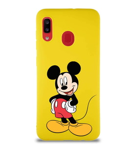Samsung Galaxy A20 Soft Premier Kapak Mickey Mouse-E Tasarımlı Silikon Kılıf - Sarı (Şeffaf)