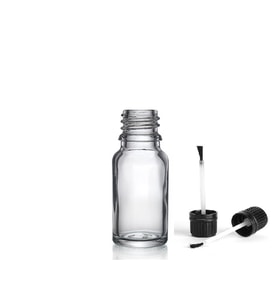10ml şeffaf cam şişe fırça kapaklı, 12 adet, ecza şişesi, kozmetik şişe, yapıştırıcı şişesi, yağ şişesi