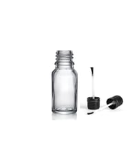 10ml şeffaf cam şişe fırça kapaklı, 12 adet, ecza şişesi, kozmetik şişe, yapıştırıcı şişesi, yağ şişesi